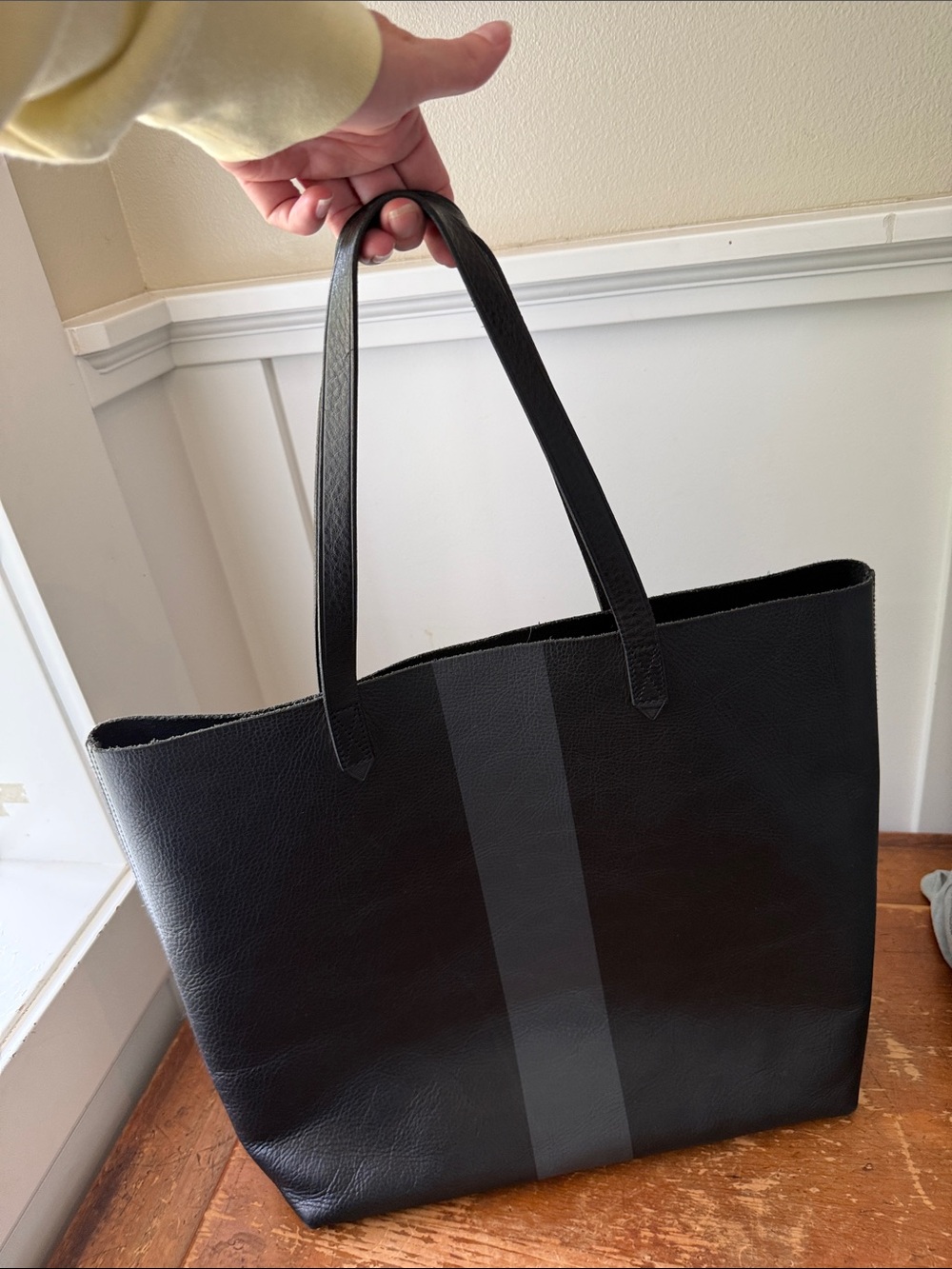 Madewell large paint stripe transport leather tote
